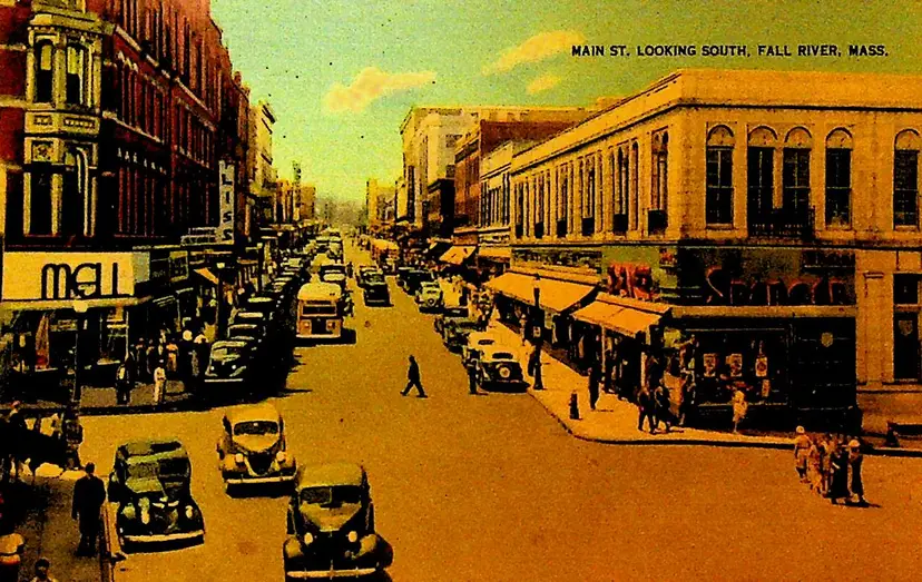 Main Street Looking South Fall River Massachusetts Postcard