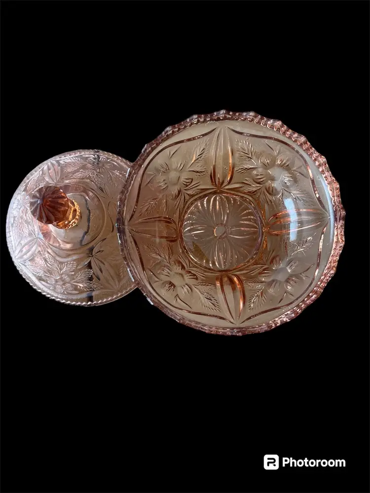 Vintage Pink Footed Depression Glass Covered Candy Dish 