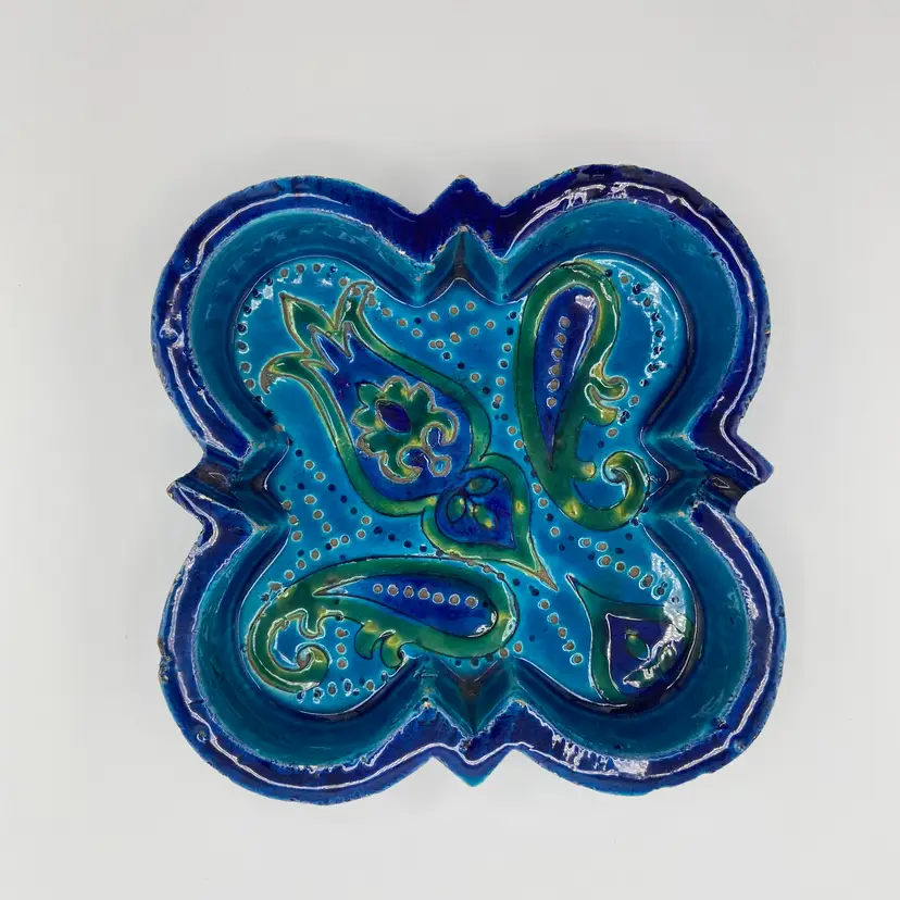 Bitossi blue paisley ashtray by Aldo Londi