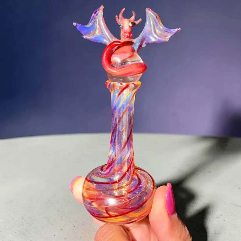 Rare Milon Townsend Art Glass Perfume Bottle Dragon Stopper Signed