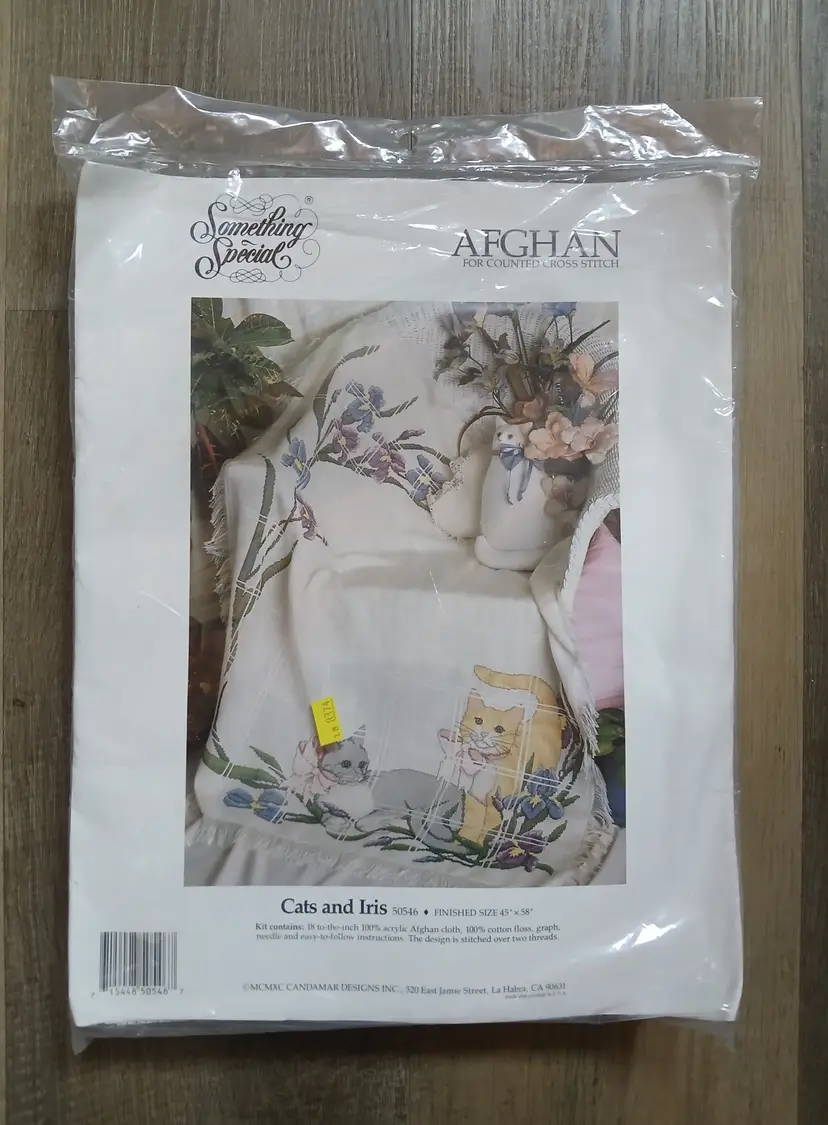 Something Special Afghan Cat and Iris 50546 Cross Stitch Kit 18 Count NIP