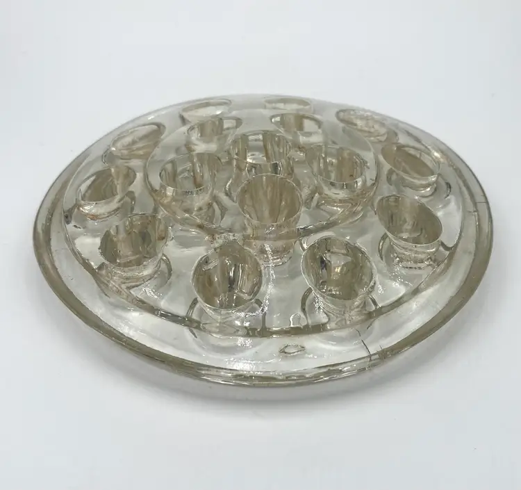 Vintage Floral Frog Clear Glass 16 Hole Flower Holder 5" Round