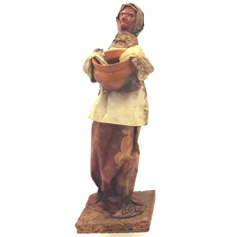 Vintage Mexican Cartonería Villager Figurine Paper Mache Sculpture Boho Folk Art