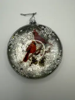Vintage Double Cardinal Christmas Ornament Winter Scene
