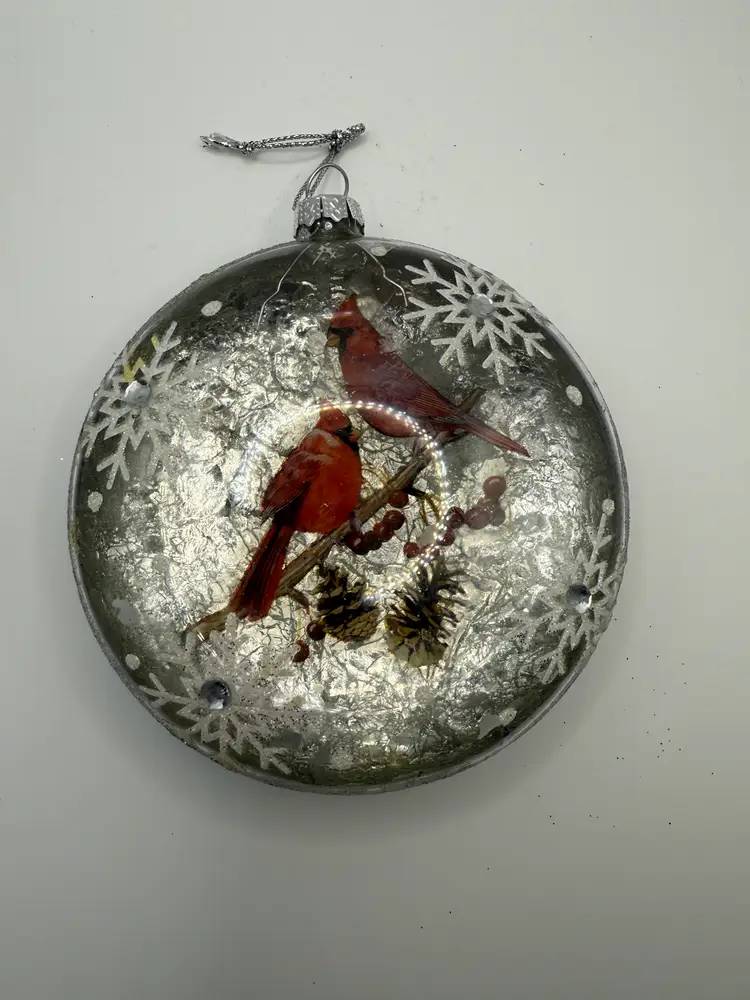 Vintage Double Cardinal Christmas Ornament Winter Scene