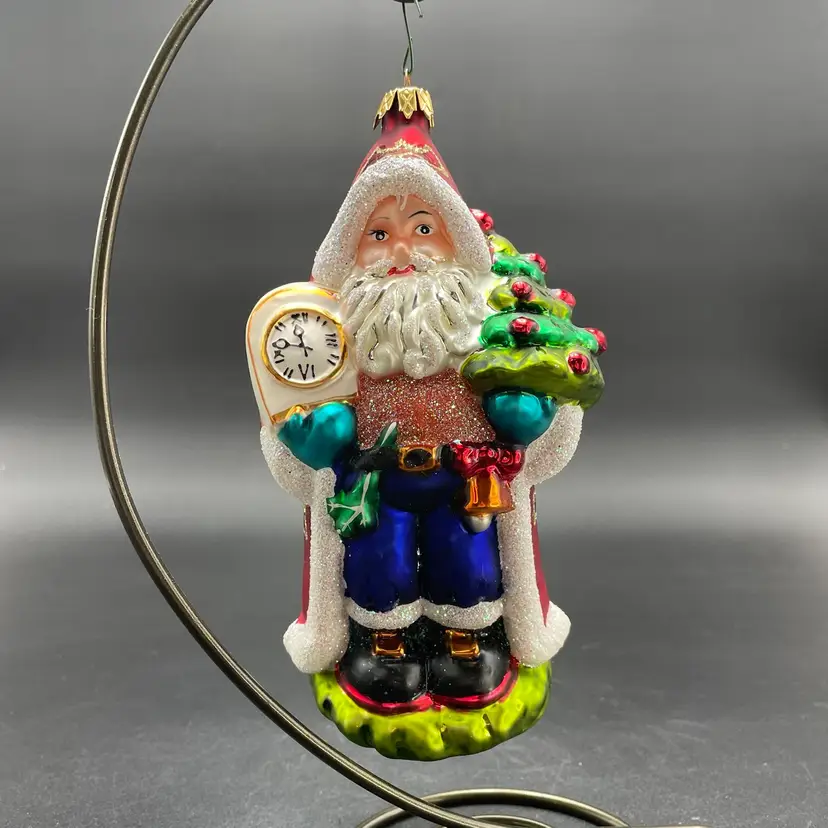 Blown Glass Santa Claus Hanging Christmas Ornament Large Clock Tree