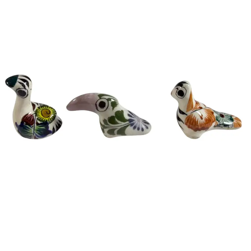 Set Of 3 Tonala Mexican Pottery Mini 1.75” Birds