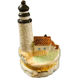 Porcelain Lighthouse Hinged Trinket Box Herco