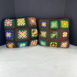 Vintage Granny Square Retro Accent Pillows Set of 2