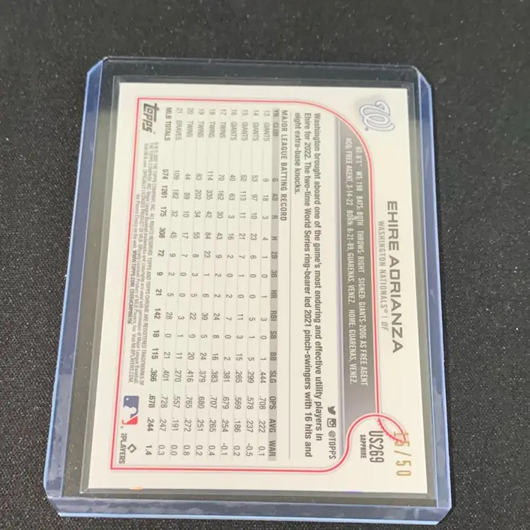 2022 Topps Chrome Sapphire Ehire Adrianza Gold /50 Washington Nationals