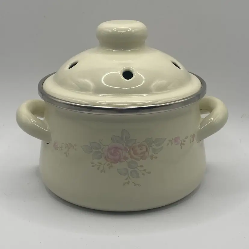 Enamel Over Metal Potpourri Pot- 5” Tall