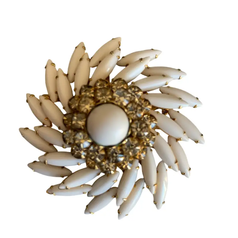 Vintage Judy Lee White Milk Glass Navettes And White Rhinestones