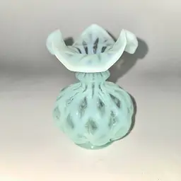 Vintage Fenton Blue Opal Diamond Optic Beaded Melon Vase Signed D. Fenton 1/96