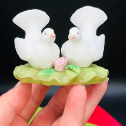 Vintage 1985 Geo Z Lefton White Dove Couple on Lilypad Figurine, Bisque Porcelain