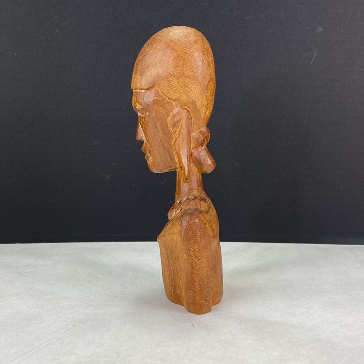 Vintage Hand-Carved Wood African Art Head Sculpture From Tanzania 1967