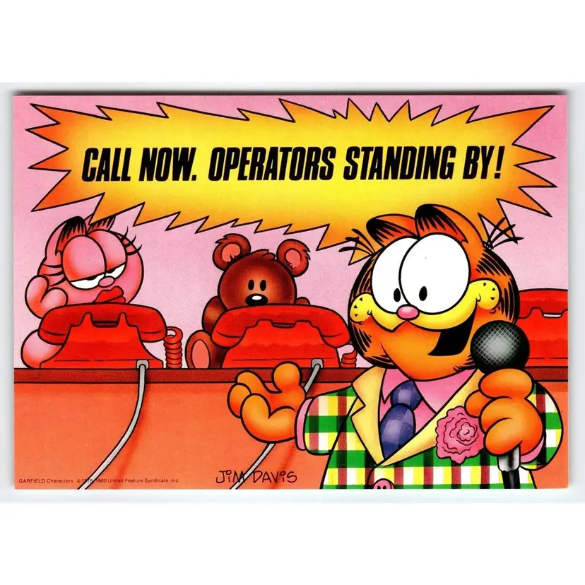 Garfield Call Now Operators Standing By Postcard Jim Davis Comic Tabby Cat 1980