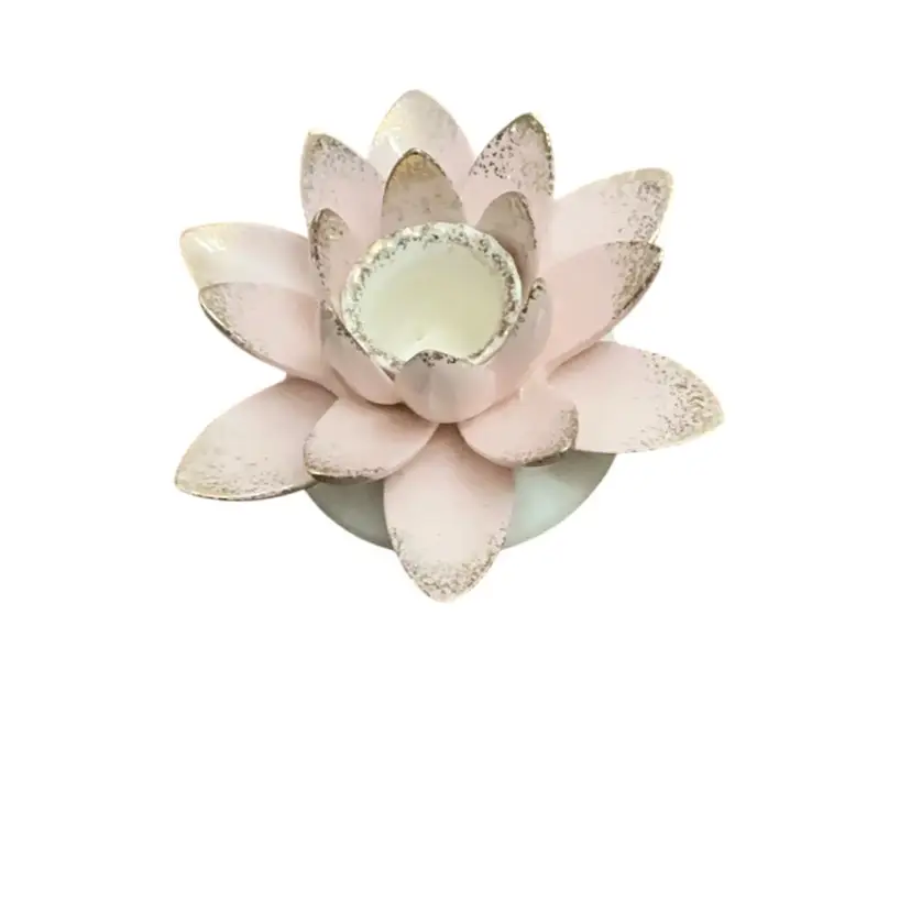 Pink And Gold Ceramic Lotus Flower Taper Candle Holder 4 1/2” X 2 1/2”