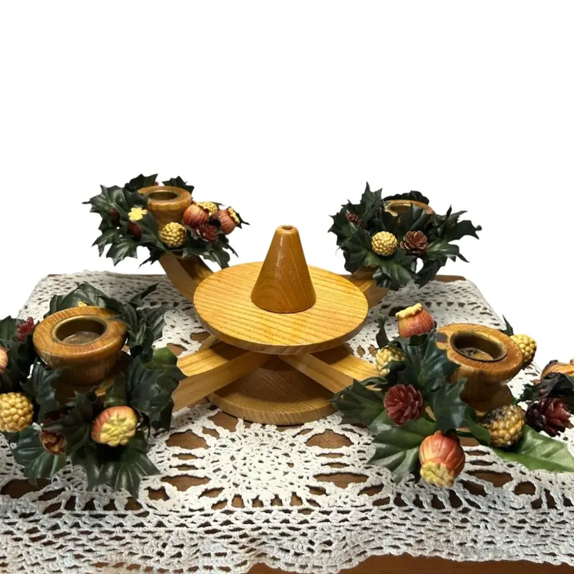 Vintage Germany Advent Candlestick Candelabra Possibly Missing Star Centerpiece Has Faux Floral Candle Rings@14x14x5 Original Erzgebirge German