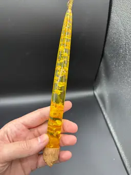 Single Gold Lucite Candle With Copper Flecks 8”