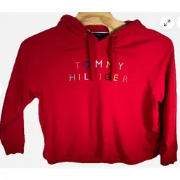 Tommy Hilfiger Sport Red Hoodie, Rainbow Logo, Size Large