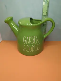 Rae Dunn Green "Garden Goddess" 7"Ceramic Watering Can