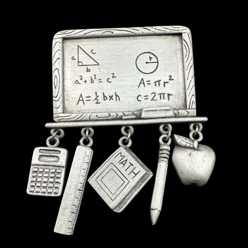JJ Stamped Math Teacher Blackboard Charm Brooch, 1.75”W
