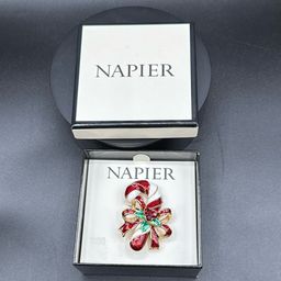 Napier NOS Enameled Goldtone Candy Cane Brooch 2 1/2”