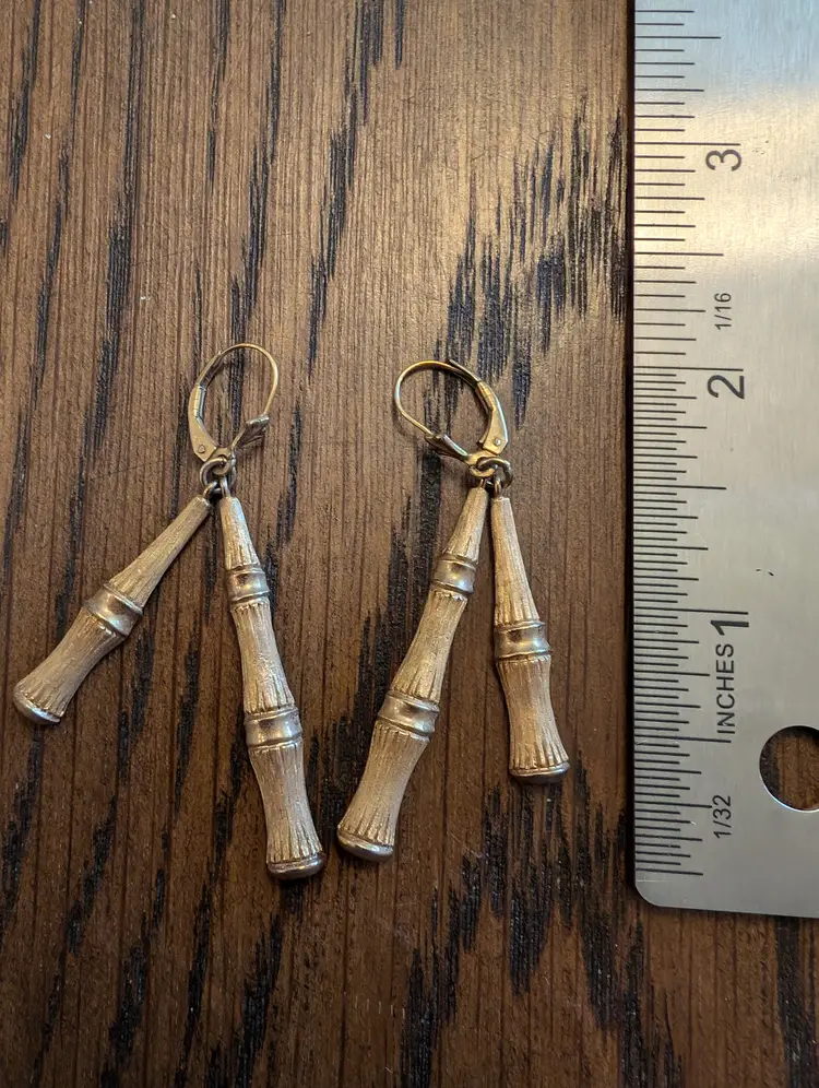 Pierced gold Tone Bamboo Dangle Earrings