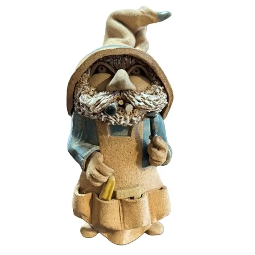 Vtg Studio Pottery Scottish Highland Gnome Carpenter Figurine Signed B Bach 1981