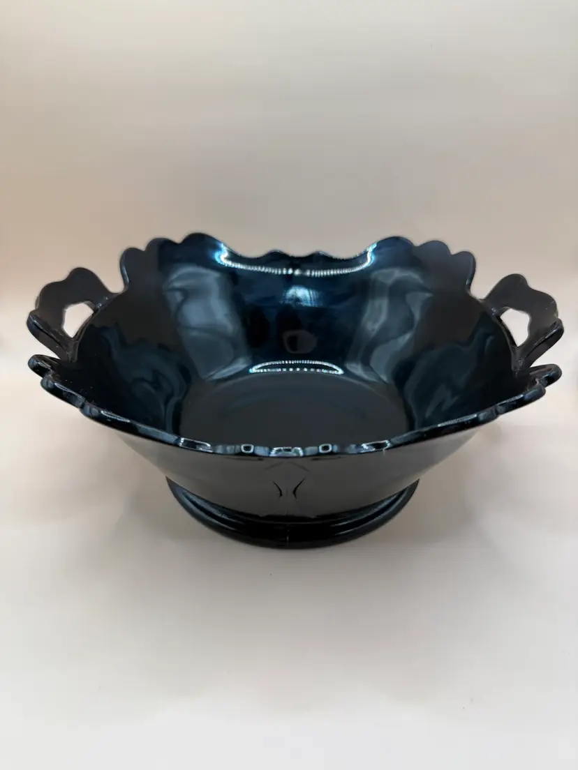 Amethyst Black Mt. Pleasant Depression Glass Two Handled Console Bowl 9x3.5”