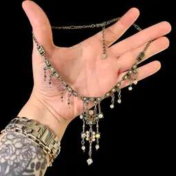 16.25” Vintage ART DECO STYLE Statement Necklace | Silver Tone READ