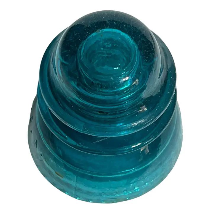 Vintage blue green teal glass insulator 4.5" x 3.75" made in the USA