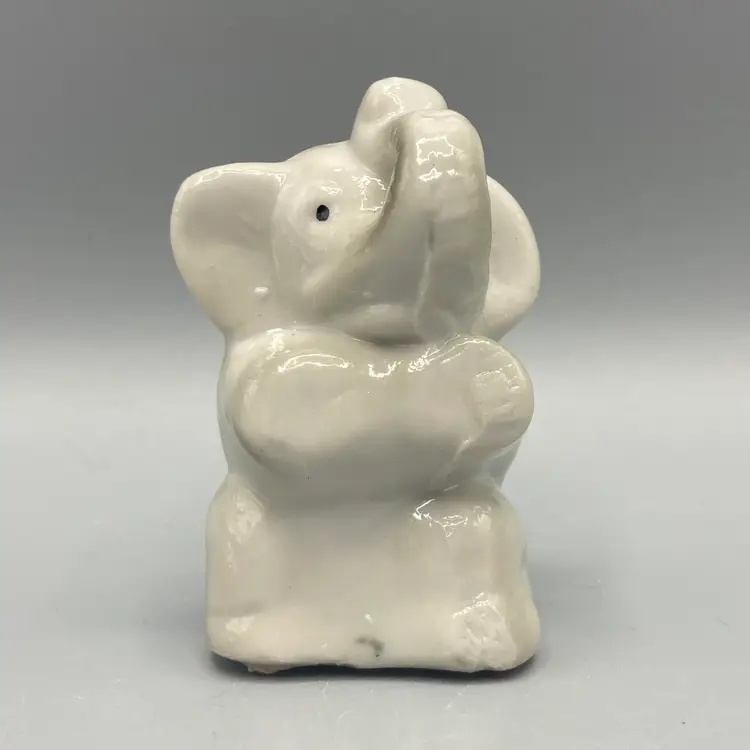 Vintage Miniature Gray Trunk Up Elephant Figurine - Japan