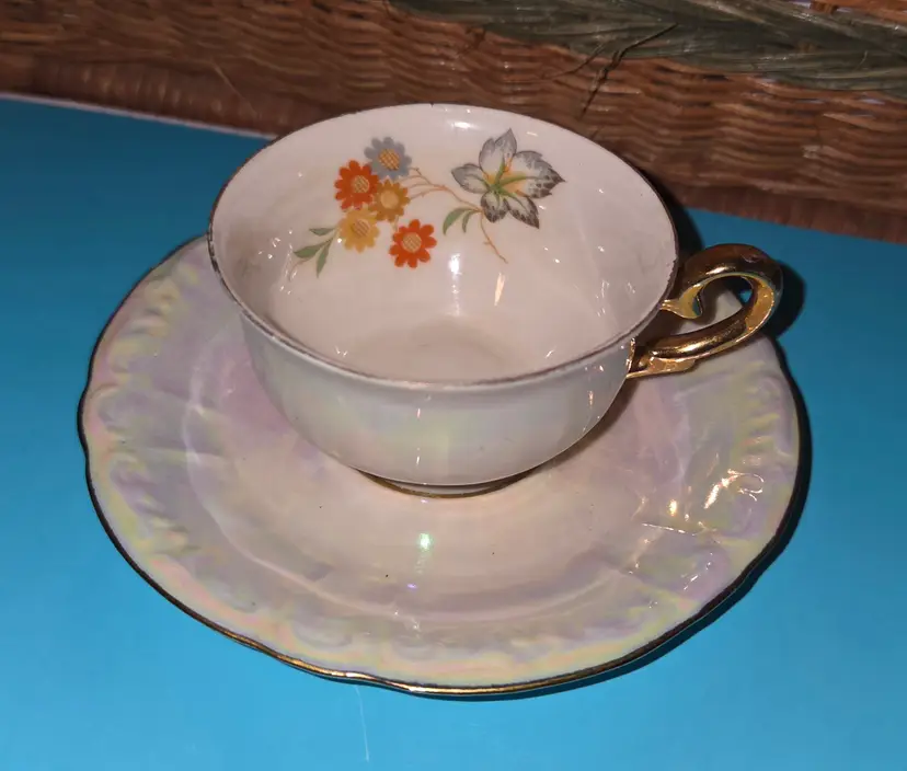 Vintage German Lusterware Demitasse Teacup & Saucer Set