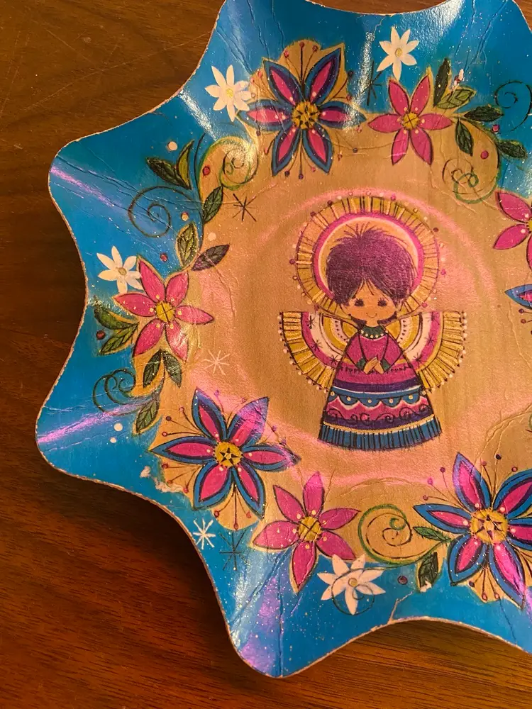 Vintage Hallmark Angel Bright Mod Colors Plate Ephemera Blue Purple