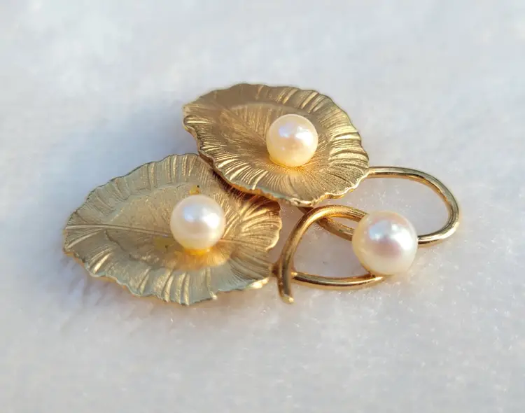 Antique 12k Gold Filled Genuine Pearl Pin Brooch Mid-Century