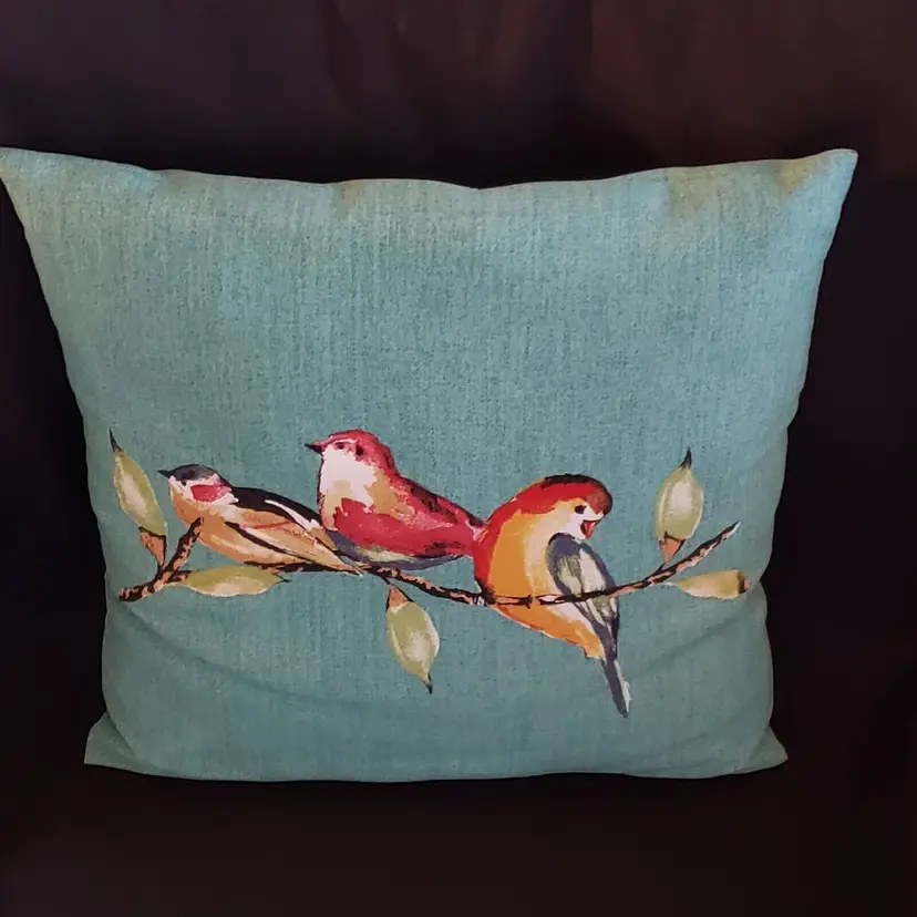 Mainstays Turquoise Blue Birds on Branch Throw Pillow Indoor Outdoor 15" Square