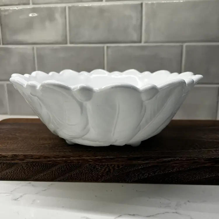 Milk glass serving bowl, Indiana milk glass, wild rose footed serving bowl from 1960s, vintage milk glass bowl