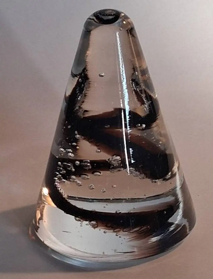Vintage Murano Art Glass Controlled Bubble, Brown Spiral, Conical Paperweight