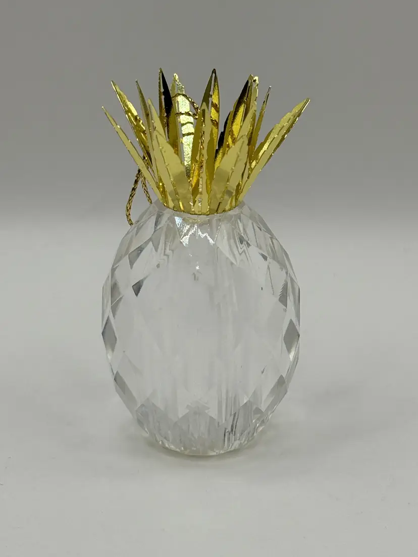 Acrylic 1997 Pineapple with Gold-Tone Leaves Christmas Ornament, Elegant Holiday Home Decor Accent, By Roman Inc., Made In China