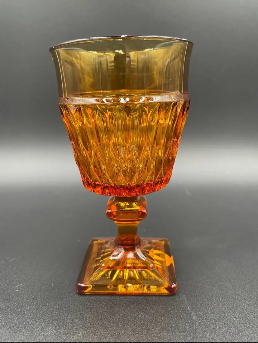 Vintage Indiana Amber Glass Mt. Vernon Goblets Set of 8
