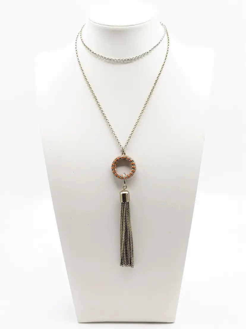 Banana Republic Gold Tone Orange Ring Tassel Pendant Necklace