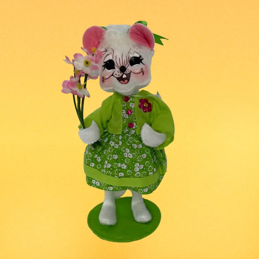 Annalee Doll Spring Girl Mouse 2009 Green Dress 7” Kitschy Cute