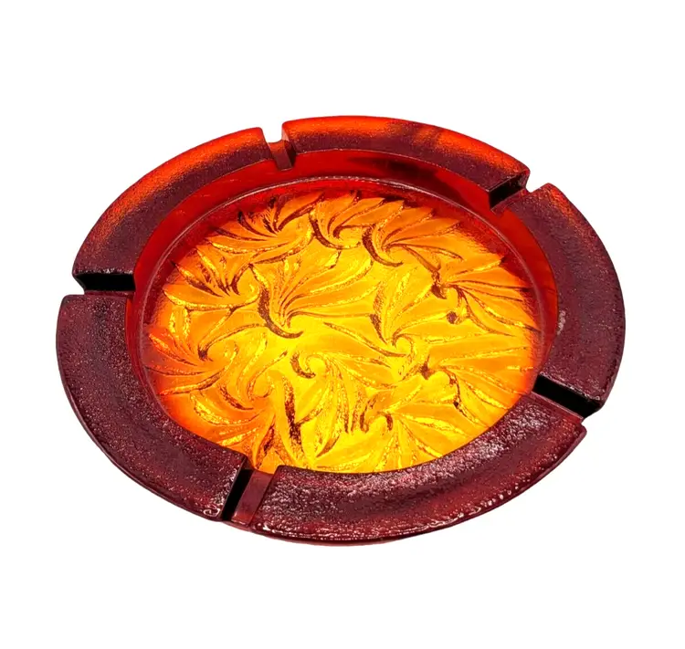 Vintage Amberina Massive Art Glass Ashtray 10" MCM Fiery Glow