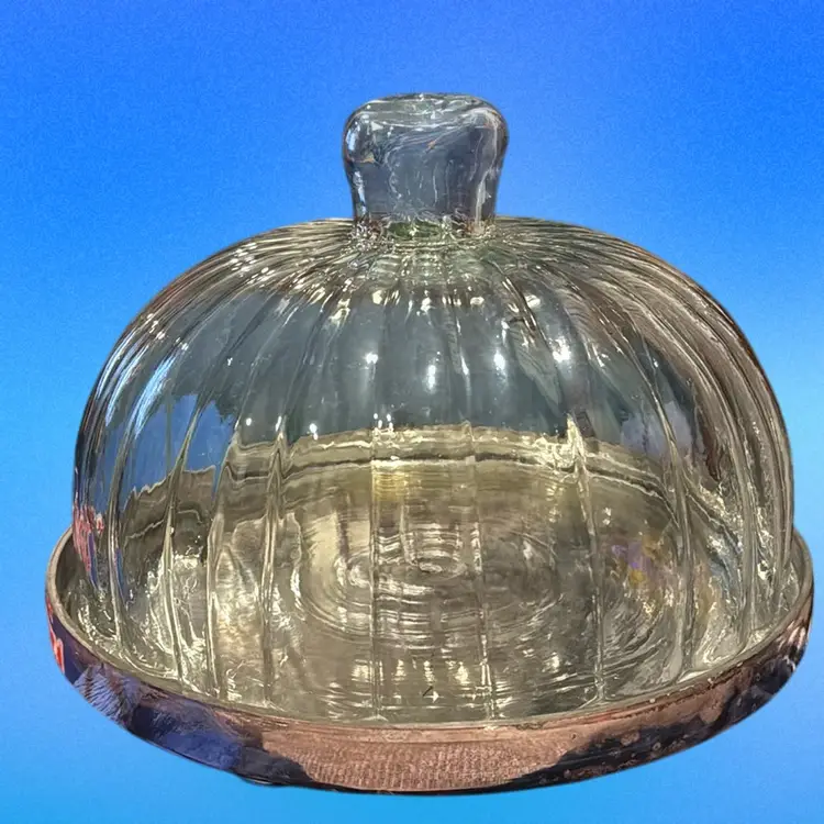 Mercury Glass Cake Plate W/ Clear Glass Dome