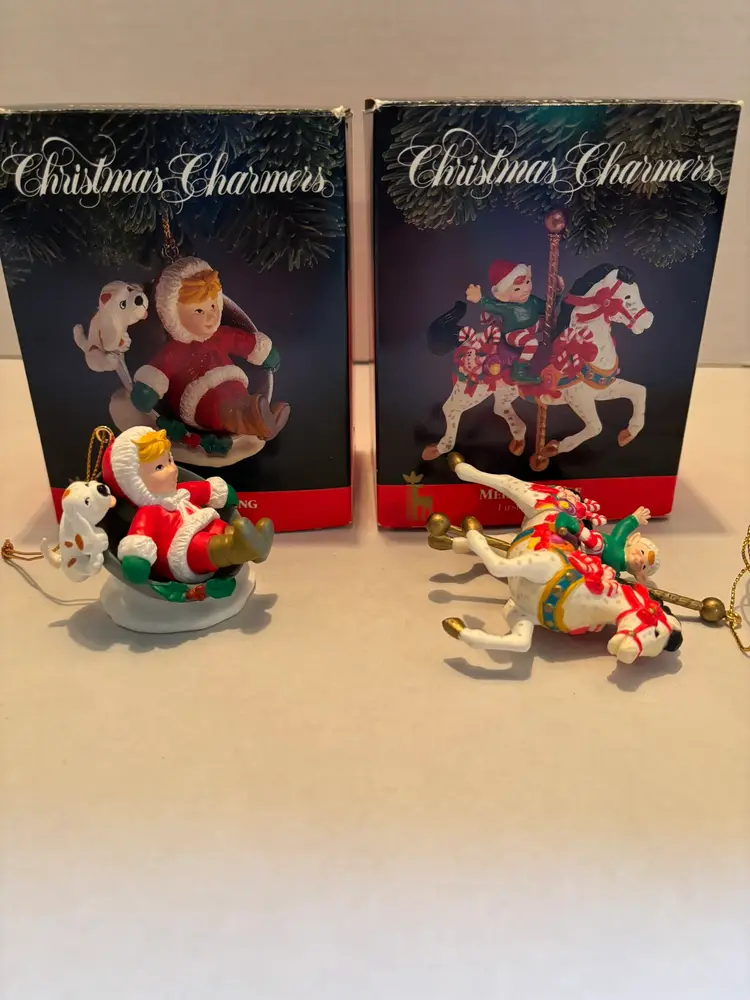 Vintage Christmas Charmers Ornaments "Tagging Along"&"Merry-Go-Elf" in Org Box