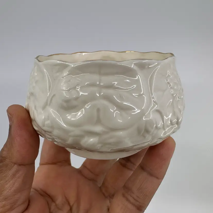 Belleek Lotus Open Sugar Bowl Parian Porcelain Ireland with Gold Trim 4”