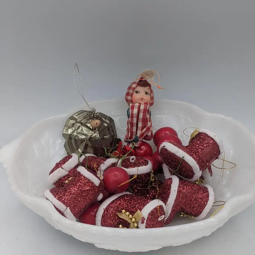 Lot Of Vintage Christmas Ornaments Including A Miniature Knee Hugger