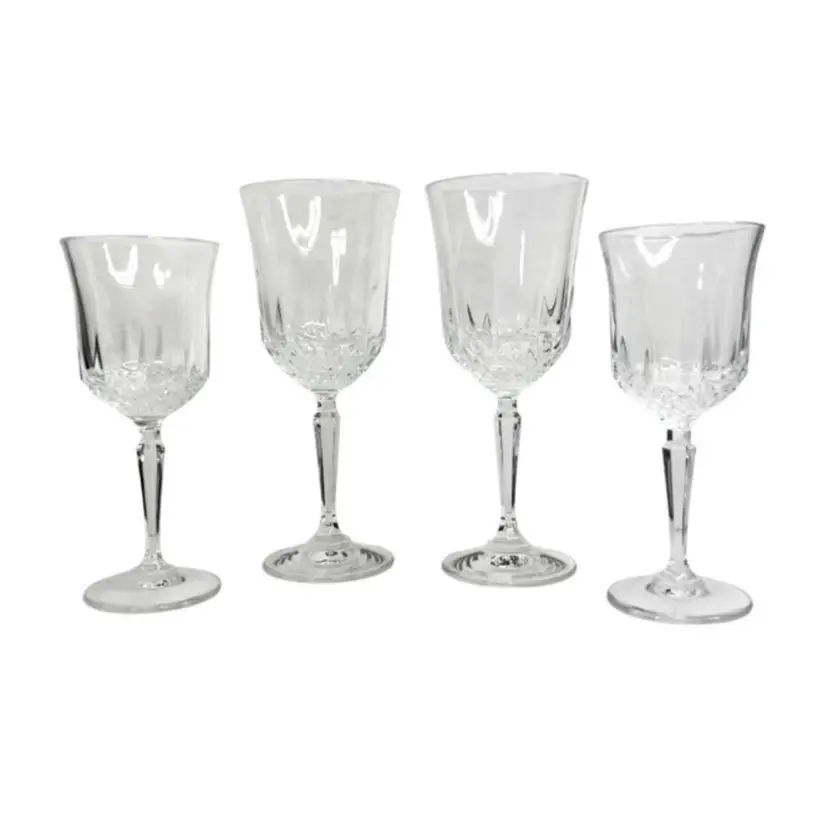 Lot Of 4 Vintage Clear Crystal Glass Diamond Cut Wine Glasses