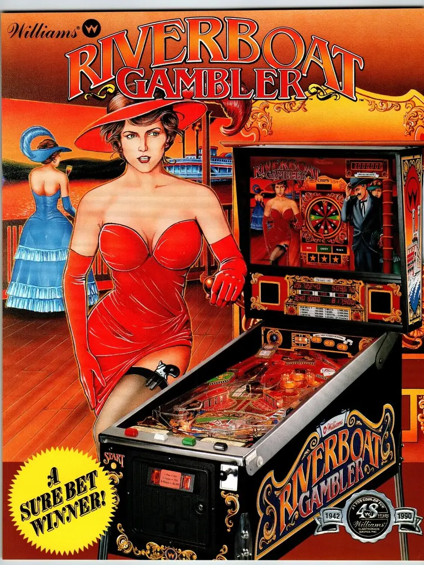 Riverboat Gambler Pinball FLYER Original 8.5" x 11" Double Sided Retro Art 1990